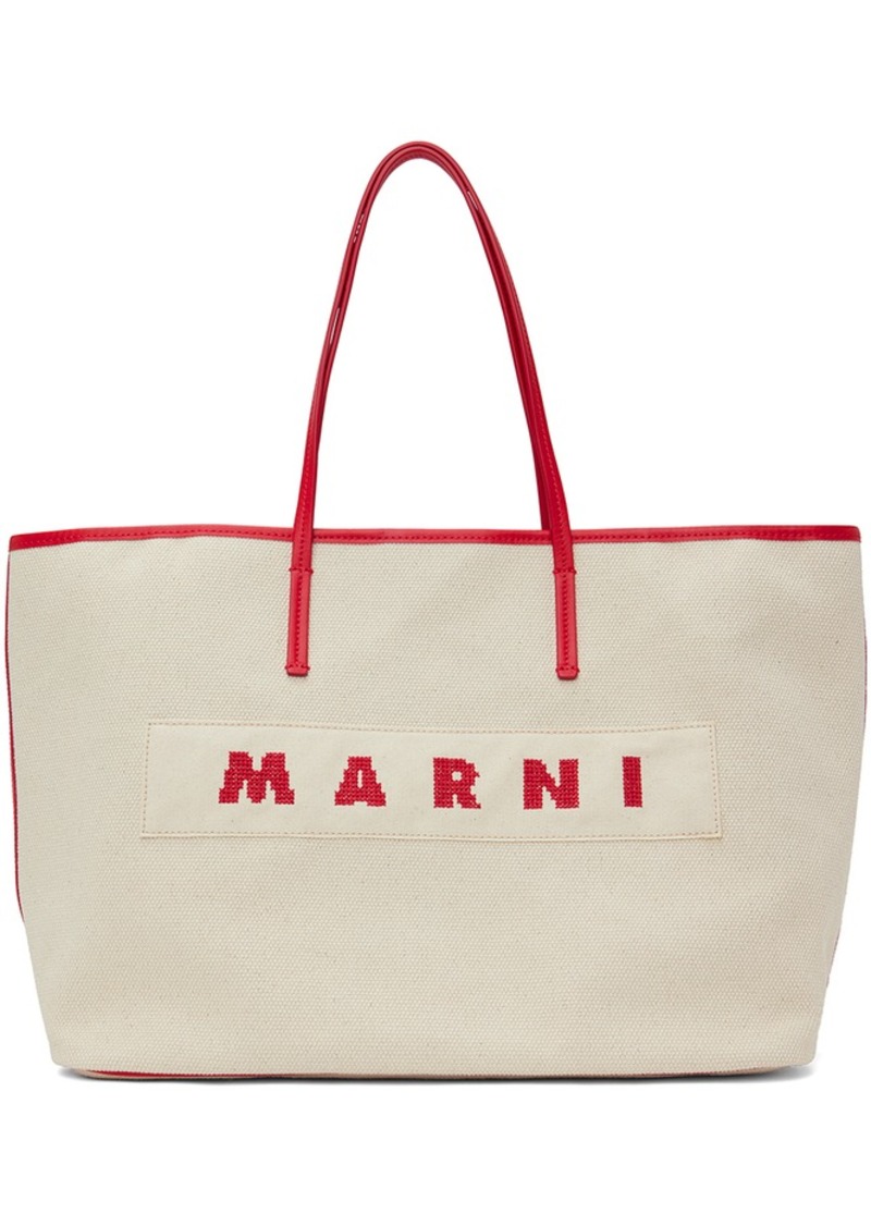 Marni Beige & Red Small Reversible Janus Shopping Tote