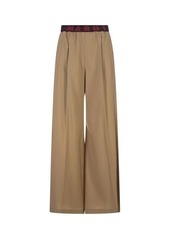 MARNI Beige Wool Flared Trousers With Logo Waistband