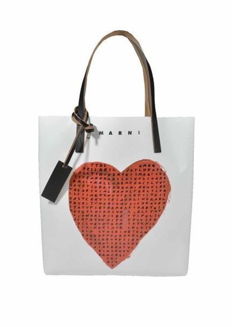 MARNI Black and white shopping bag with heart print crucipuzzle Marni