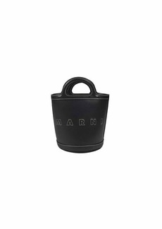 MARNI Black Tropicalia small leather bucket bag with logo Marni