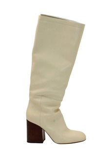 Marni Block Heel Under Knee Boots in Cream Leather