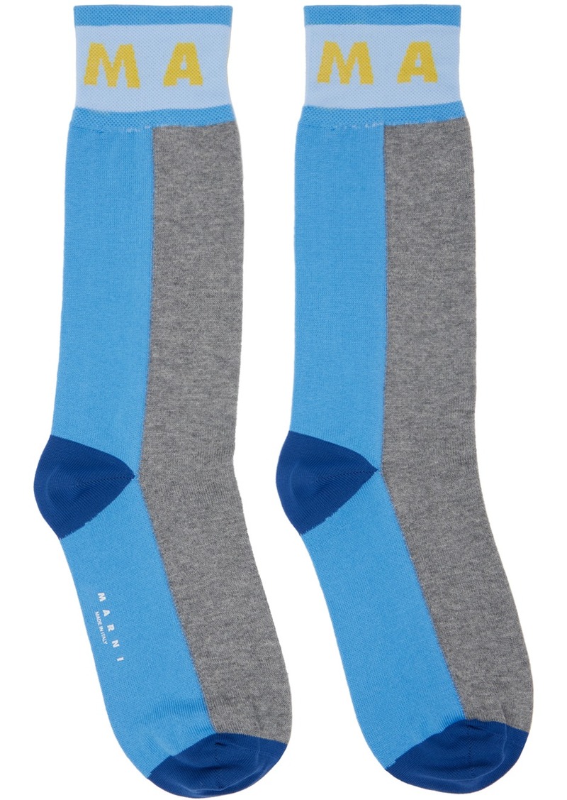 Marni Blue & Gray Colour-Block Cotton Socks