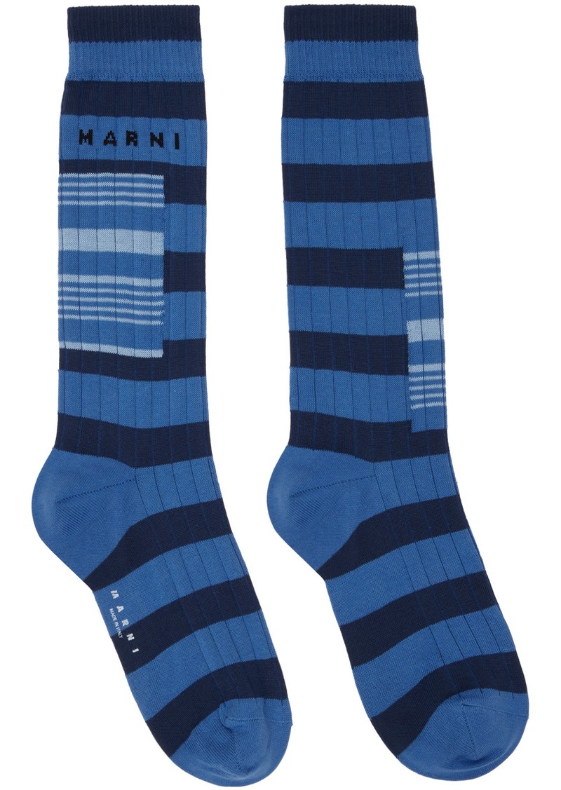 Marni Blue Contrast Stripes Socks