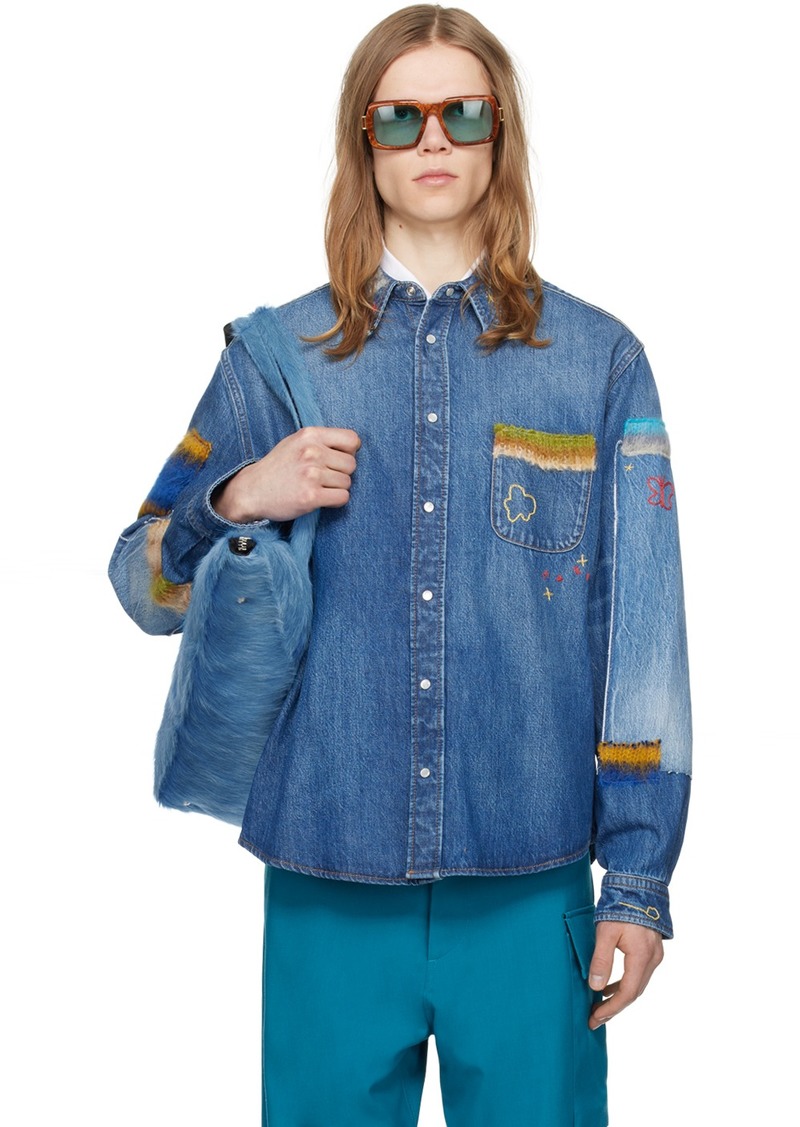 Marni Blue Embroidered Denim Shirt