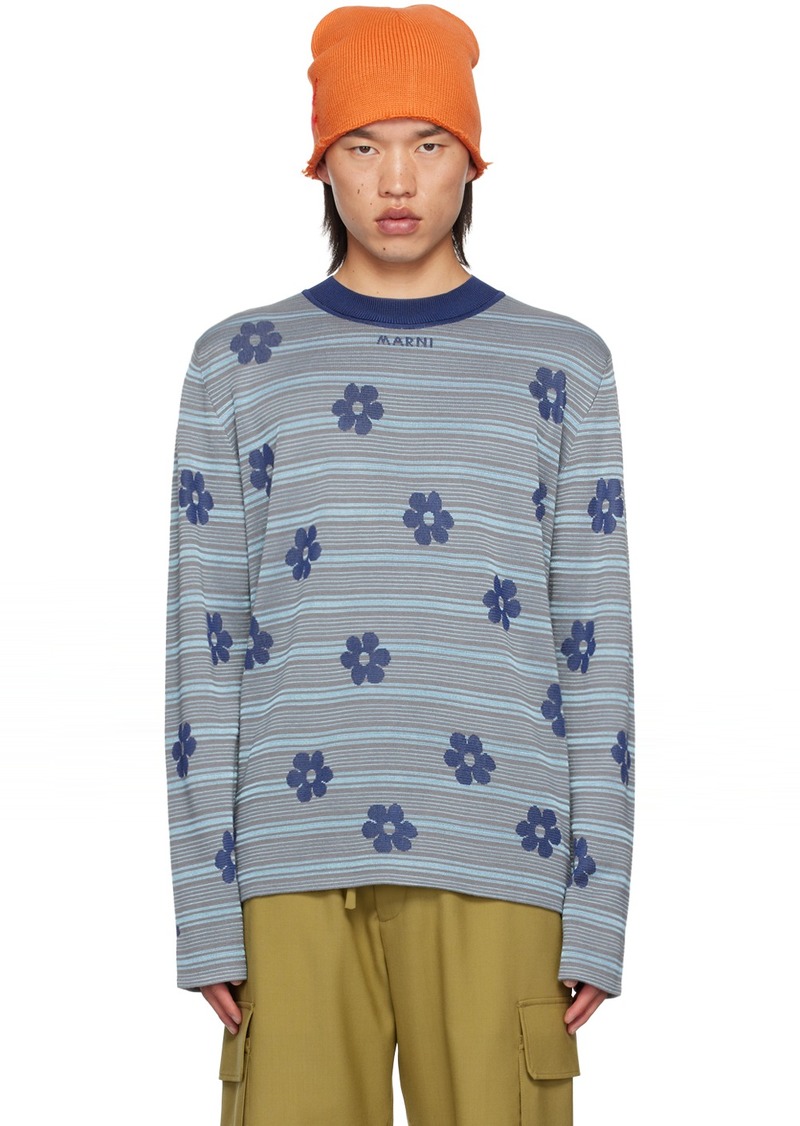 Marni Blue Striped Floral Sweater