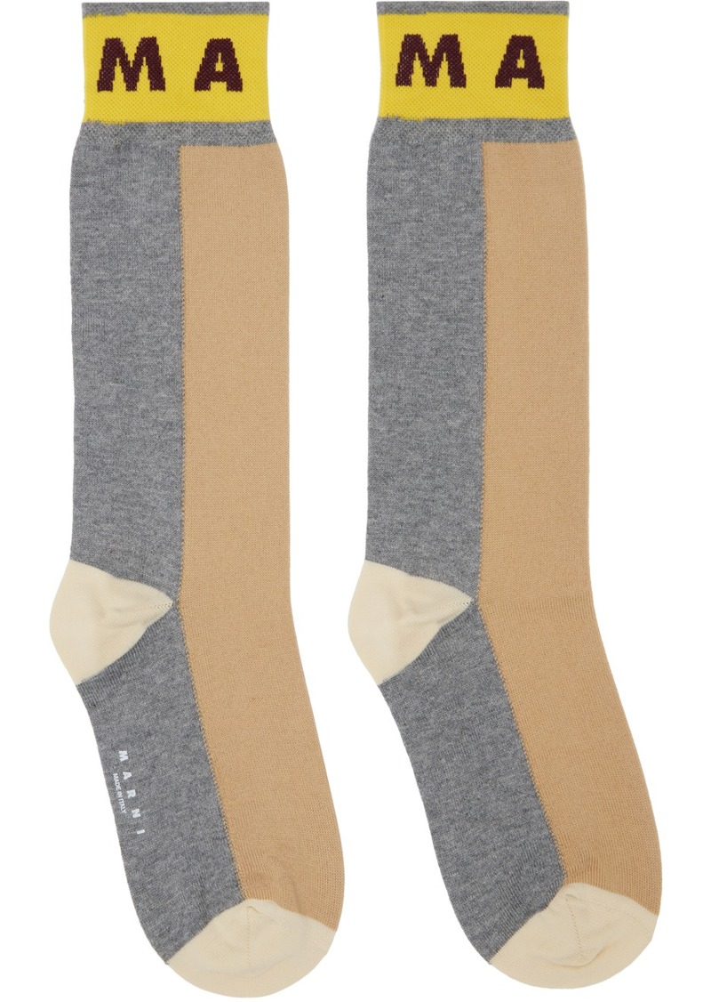 Marni Brown & Gray Colour-Block Cotton Socks