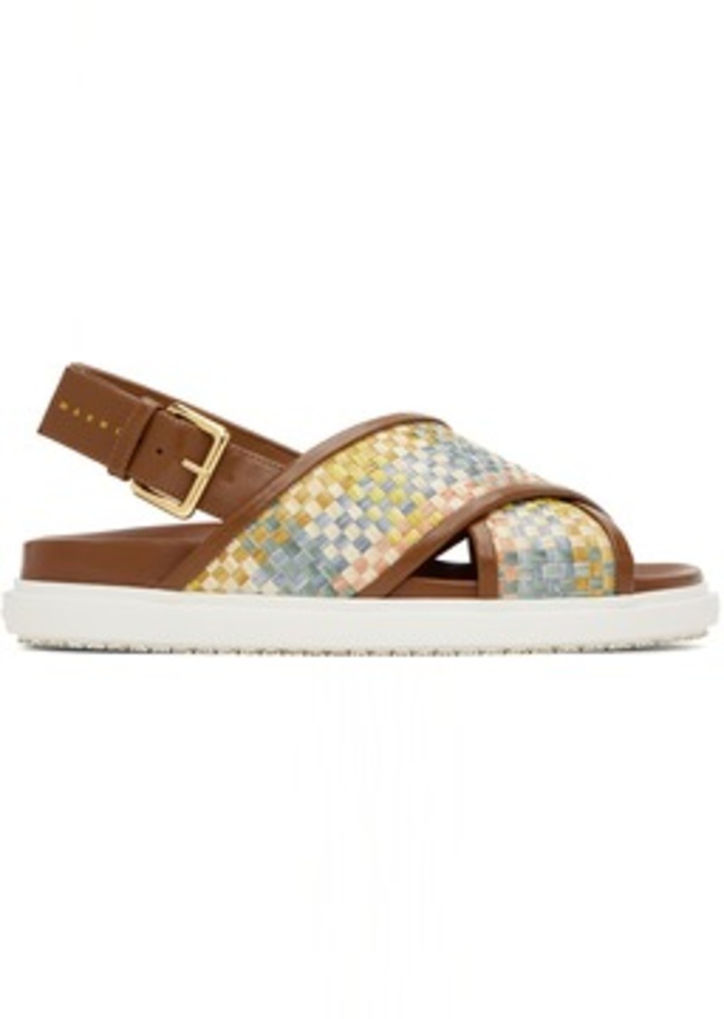 Marni Brown Leather Fussbett Raffia-Effect Sandals