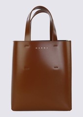 MARNI BROWN LEATHER MUSEO TOTE BAG