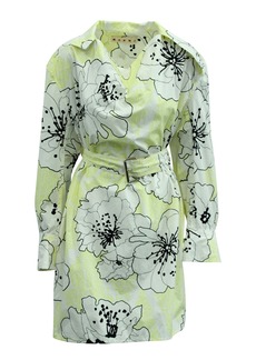 Marni Floral Belted Dress in Yellow Cotton