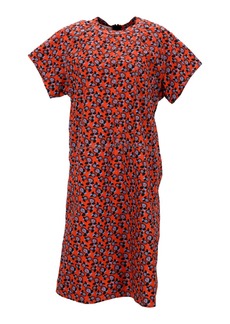 Marni Floral Knee-Length Shift Dress in Orange Cotton