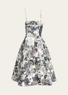 Marni Floral-Print Fit-Flare MidiDress with Bustier Top