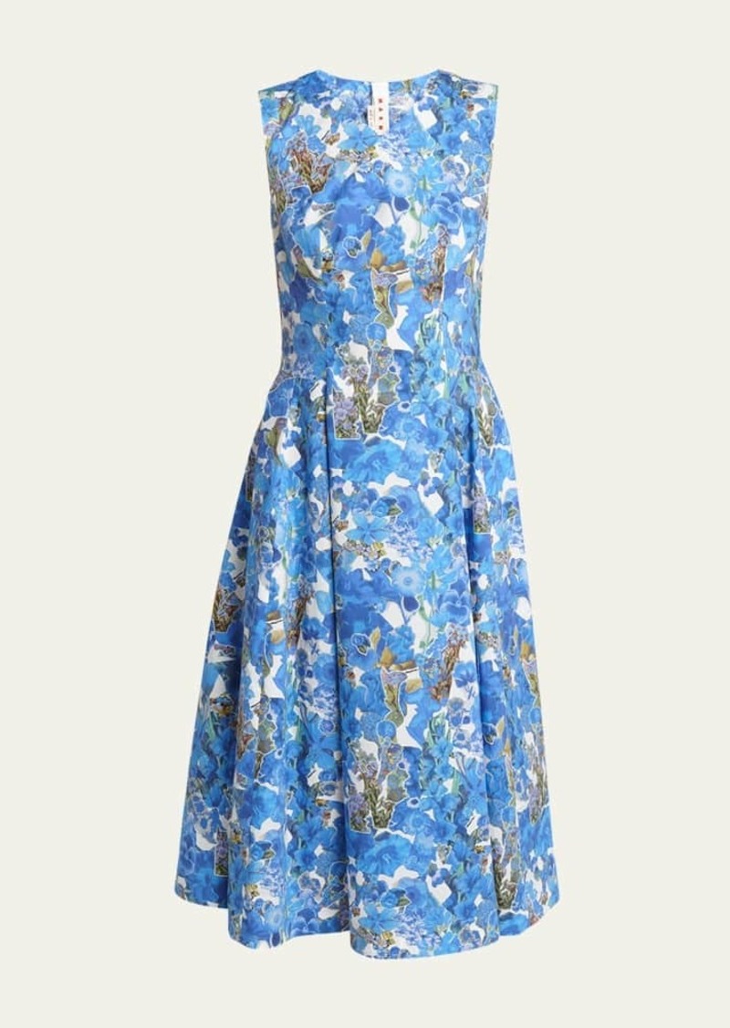 Marni Floral Print Poplin Midi Dress