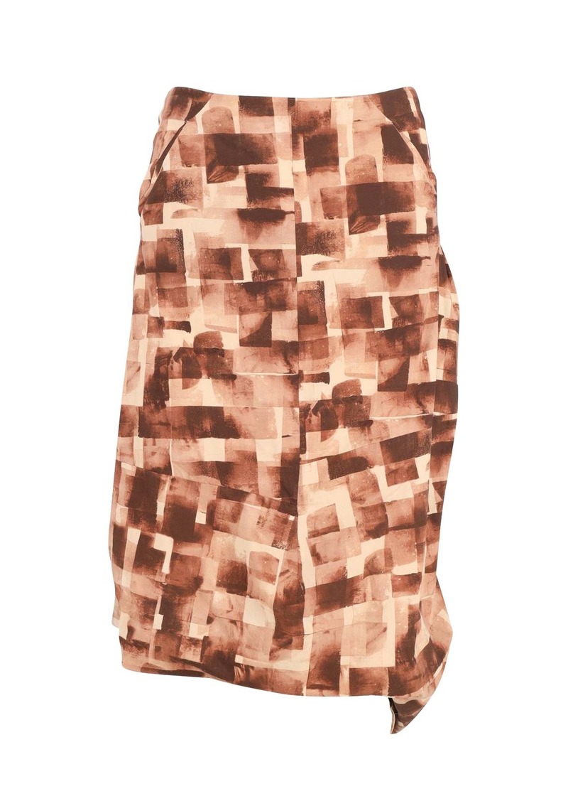 Marni Geometric Pattern Asymmetric Skirt in Brown Cotton