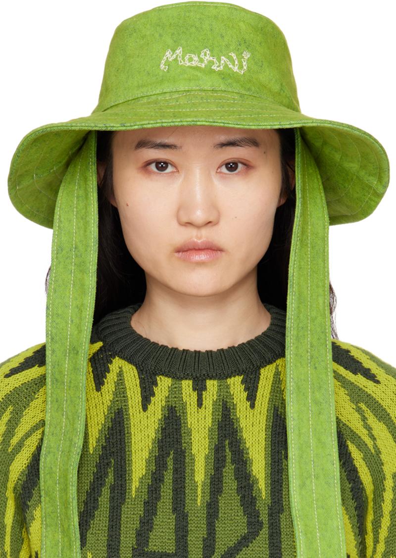 Marni Green Marble Dyed Bleached Bucket Hat