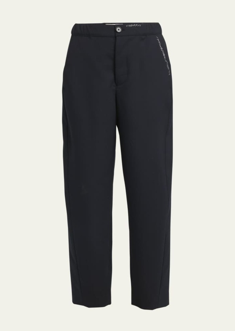 Marni Hand-Stitch Logo Elastic-Waist Straight-Leg Ankle Trousers