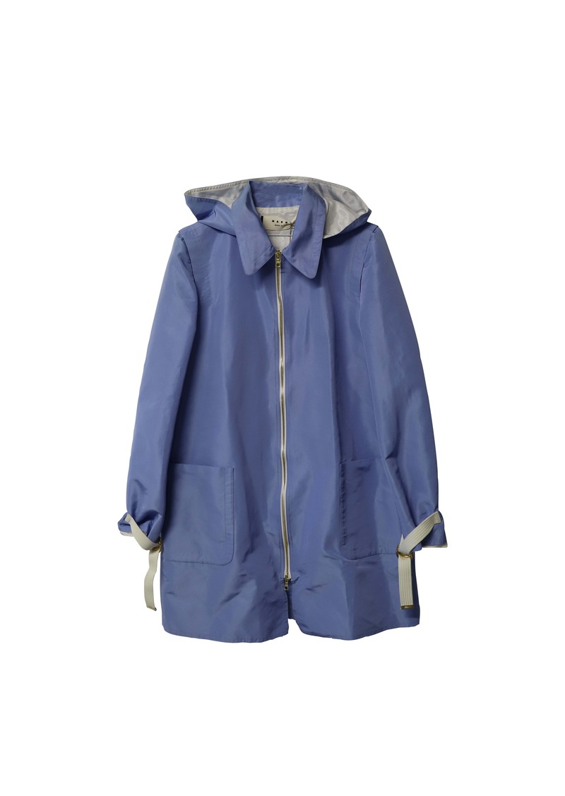 Marni Hooded Overcoat in Blue Polyester