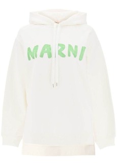 Marni hoodie with maxi logo print and side slits