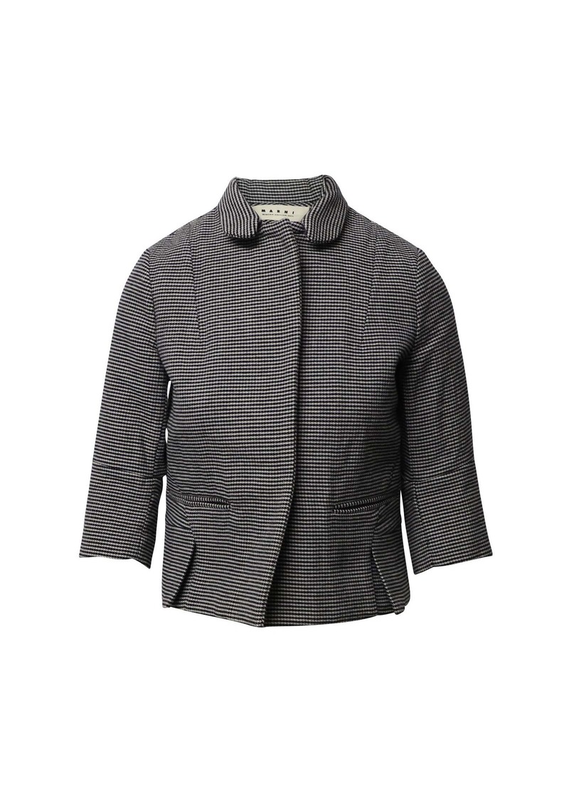 Marni Houndstooth Short Jacket in Black Wool