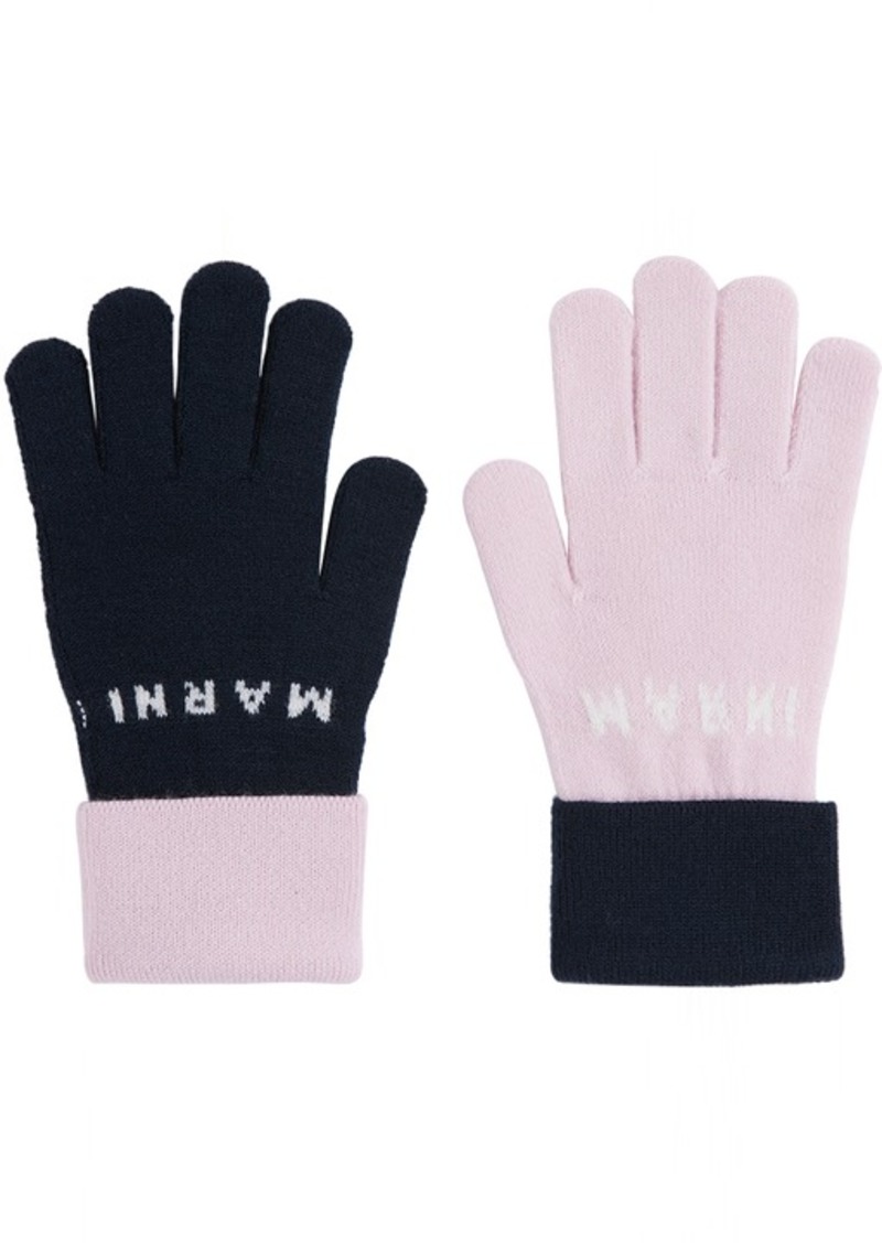 Marni Kids Purple & Navy Logo Gloves