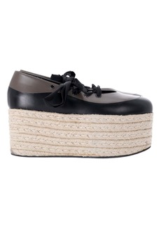 Marni Lace-Up Platform Espadrilles in Black and Grey Leather