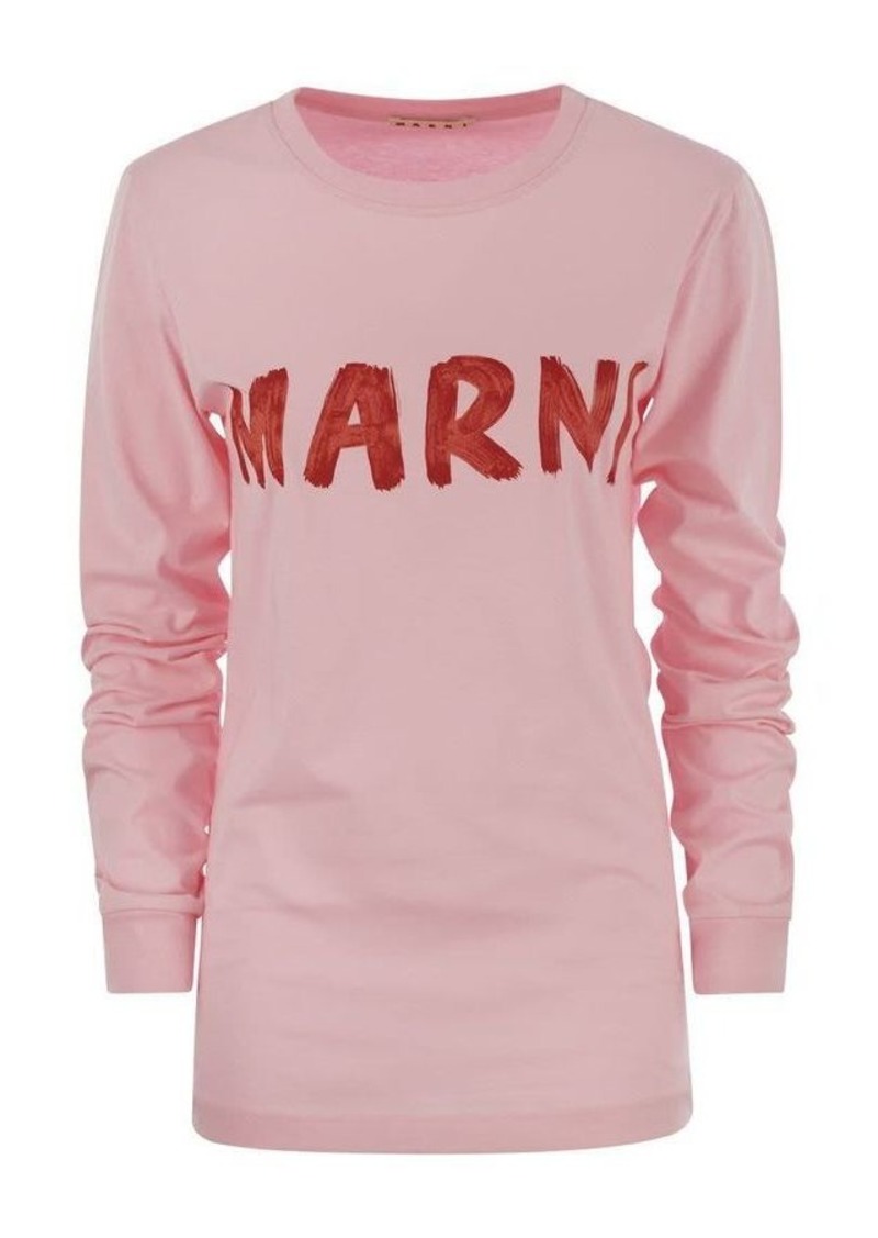 MARNI Long-sleeved cotton T-shirt with Marni lettering