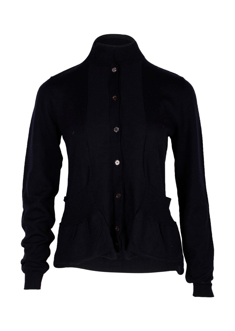 Marni Mock Neck Peplum Cardigan in Navy Wool