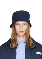 Marni Navy Bio Gabardine Embroidered Logo Bucket Hat