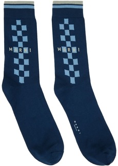 Marni Navy Check Logo Socks