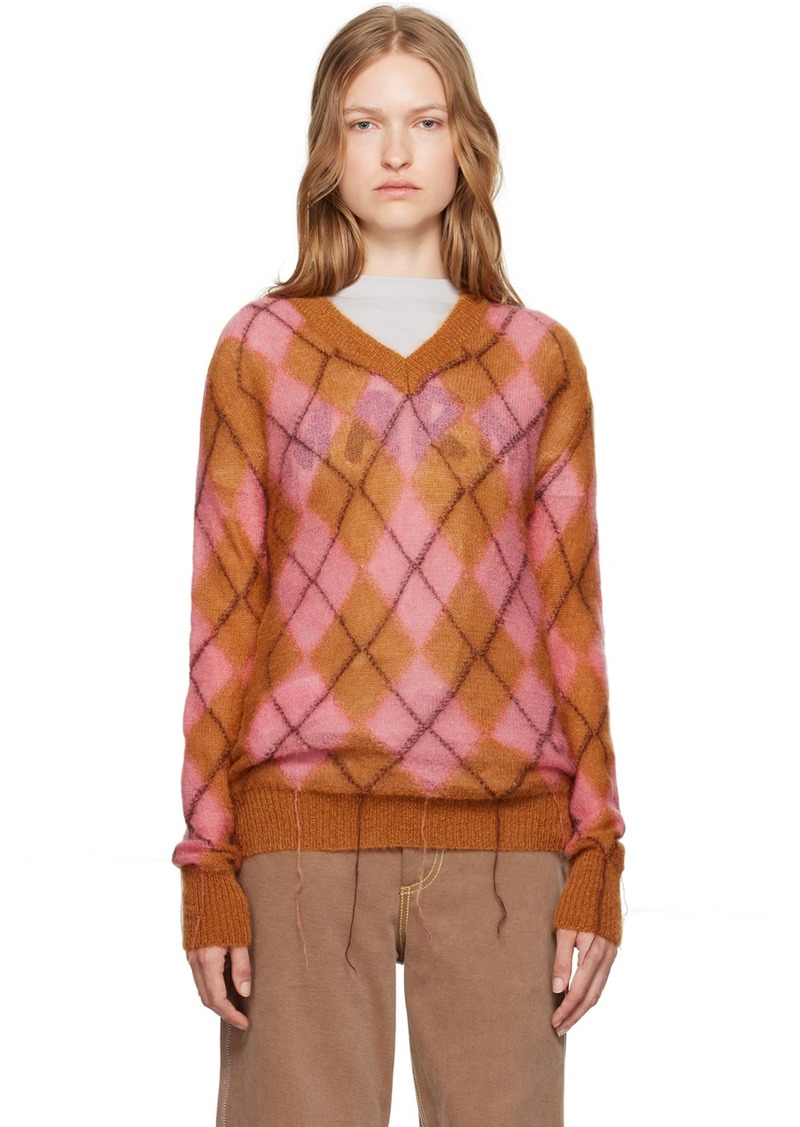 Marni Pink & Brown Argyle Sweater