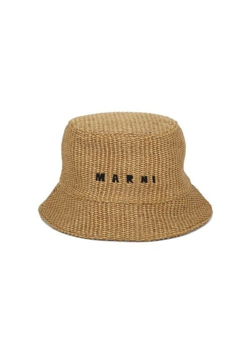MARNI Raffia bucket hat with logo embroidery