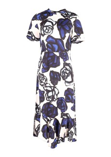 Marni Roma Floral Print Midi Dress in Blue Viscose