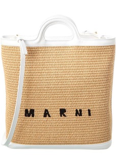 Marni Tropicalia Leather-Trim Tote, Brown