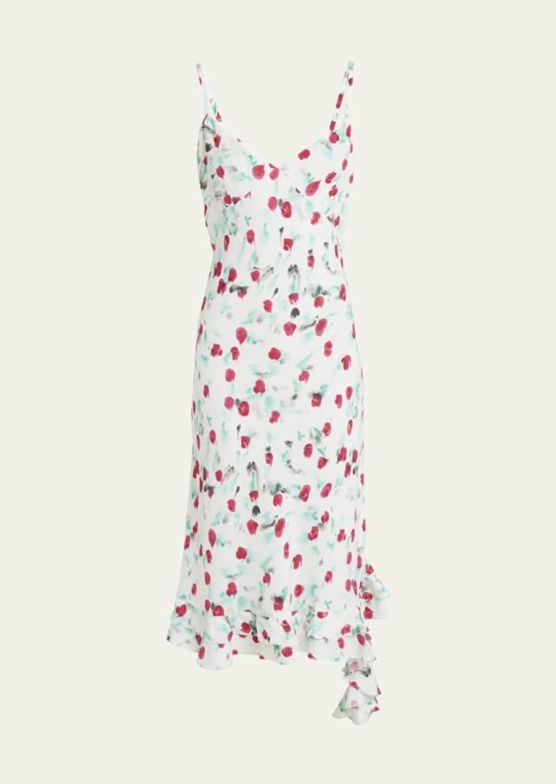 Marni Watercolor Floral Ruffle Tiered Midi Dress