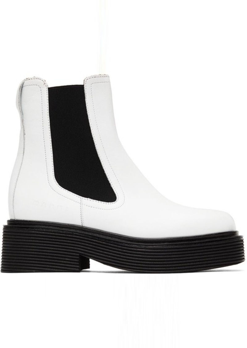 Marni White & Black Leather Chelsea Boots