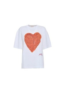 MARNI White cotton T-shirt with red crucipuzzle heart print Marni