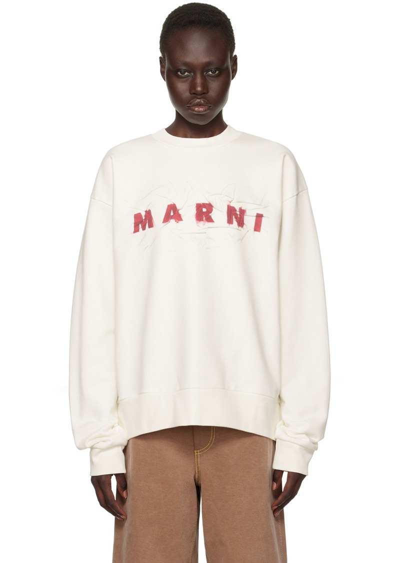 Marni White Wrinkled Logo Sweatshirt