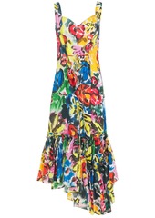 Marni Woman Asymmetric Floral-print Ramie Maxi Dress Multicolor