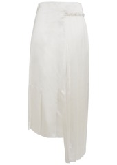 Marni Woman Asymmetric Pleated Satin Midi Skirt Cream