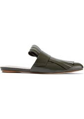 Marni Woman Fringed Glossed-leather Slippers Army Green