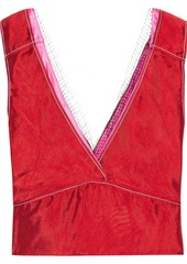 Marni Woman Mesh-trimmed Layered Satin-twill Top Crimson