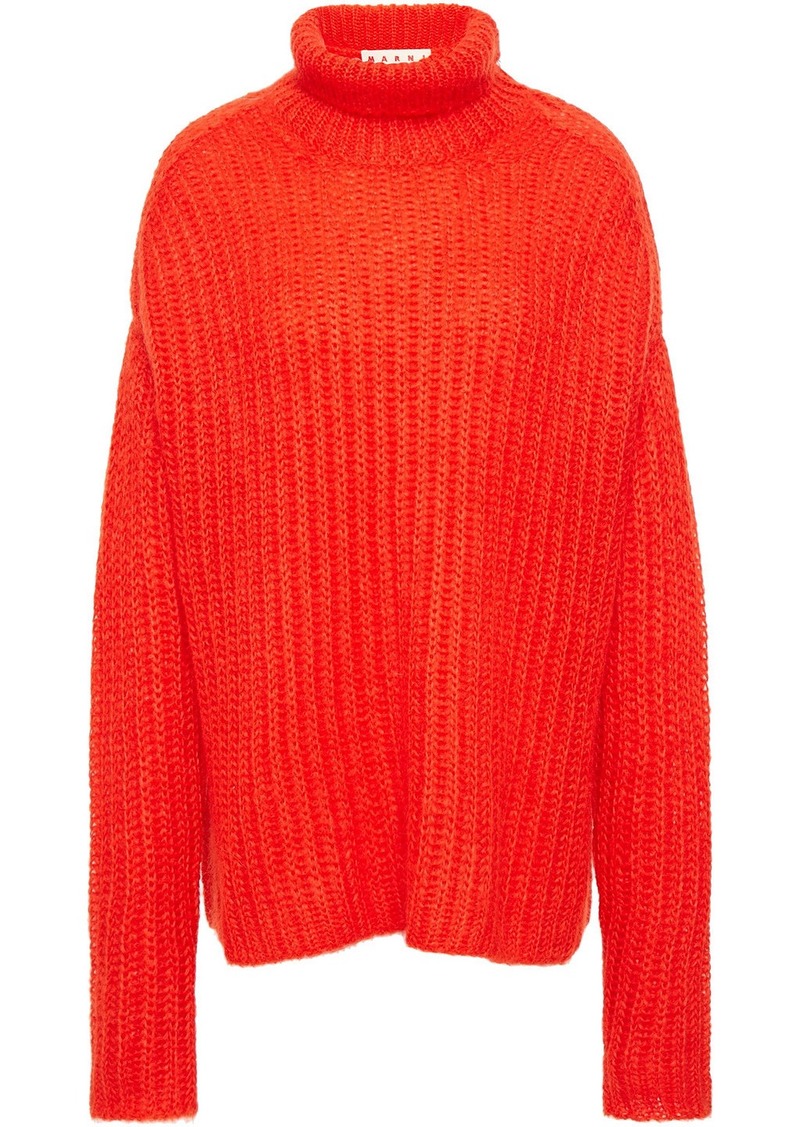 Marni - Oversized open-knit mohair-blend turtleneck sweater - Red - IT 40
