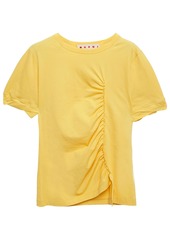 Marni Woman Ruched Slub Cotton-jersey T-shirt Yellow