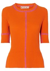 Marni Woman Whipstitched Ribbed Cotton Top Orange