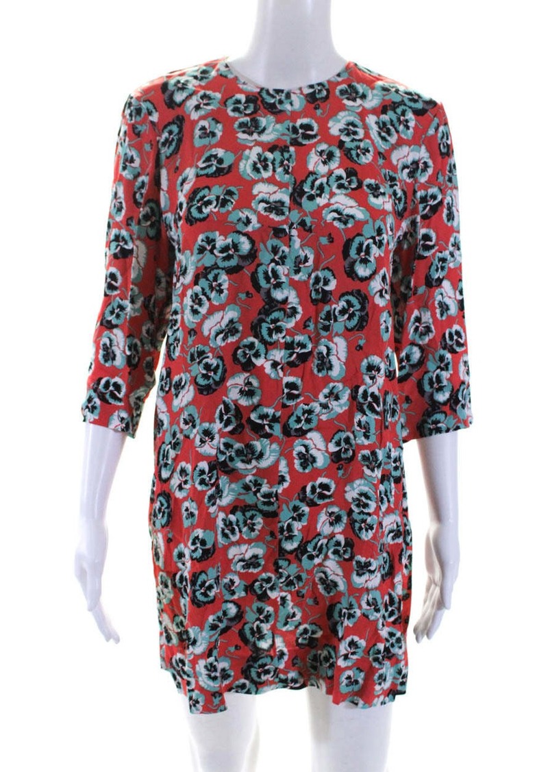 Marni Womens Floral Print Round Neck Long Sleeve Mini Dress Orange