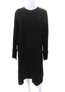 Marni Women's Round Neck Long Sleeve A-Line Belt Midi Dress Black