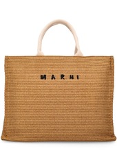 Marni Medium Logo Raffia Effect Tote Bag