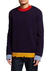 Marni Men's Distressed Colorblock Crew Sweater
