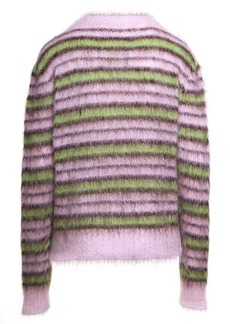 Marni Pink Crewneck Striped Sweater in Brushed Mohair Woman