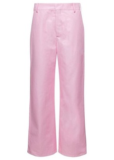 Marni Pink Wide-Leg Pants with Concealed Fastening in Linen and Cotton Blend Woman