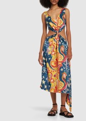 Marni Printed Envers Satin Cutout Midi Dress